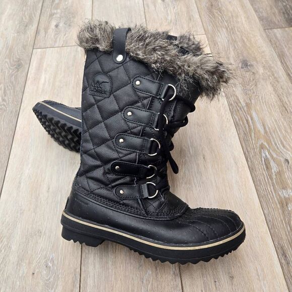 Sorel Women's Black Tofino tall snow Boots warm waterproof 7.5  diamond stitch - Picture 2 of 9